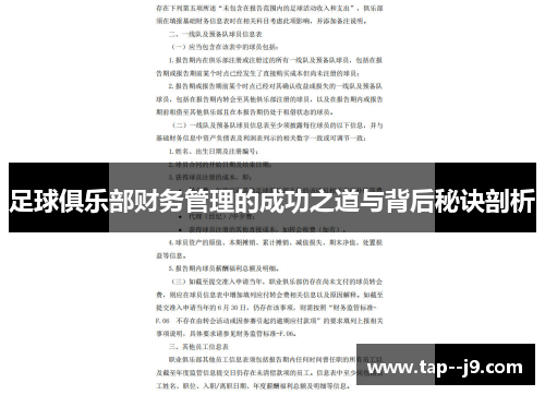 足球俱乐部财务管理的成功之道与背后秘诀剖析 足球俱乐部财务管理的成功之道与背后秘诀剖析
