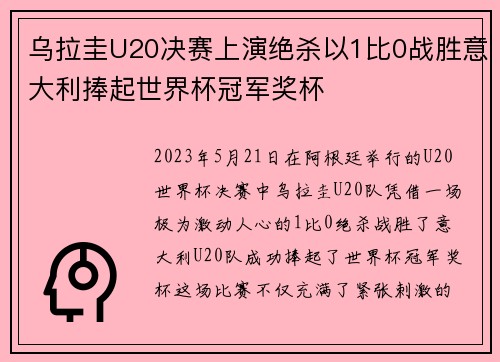 乌拉圭U20决赛上演绝杀以1比0战胜意大利捧起世界杯冠军奖杯 乌拉圭U20决赛上演绝杀以1比0战胜意大利捧起世界杯冠军奖杯